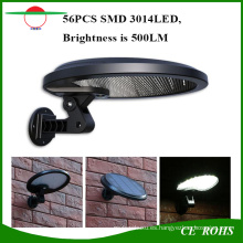 Nuevo diseño 500lm Solar Outdoor Lighting 56LED Giratorio Flexible SMD3014 LED Solar Wall Light con sensor PIR y modo Dim